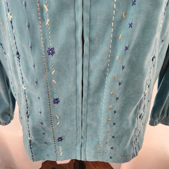 Koret Womens Embroidered Faux Suede Jacket Size S Teal Floral Granny Core - Picture 5 of 13